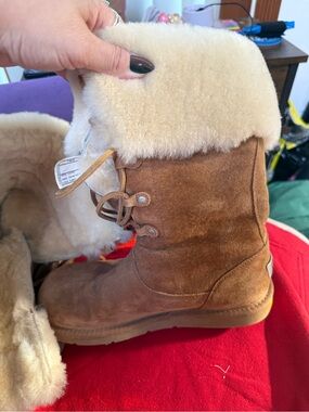 Women's Faux UGGS Fur Lined Brown Suede Winter Boots